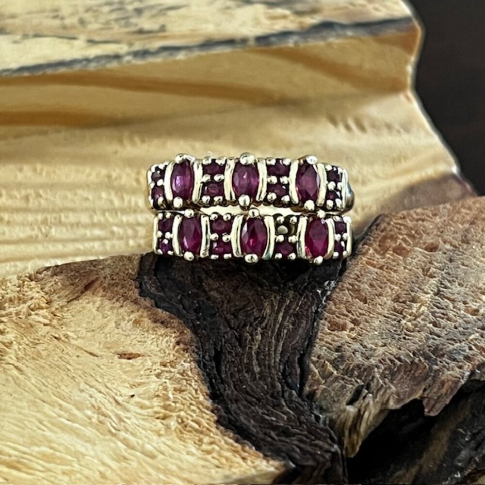 Vintage Ruby Ring 10K Yellow Gold Setting Double Band Size 7 - Picture 5 of 10